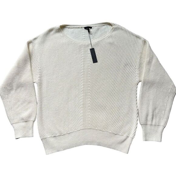 Revolve Bobi Black Cozy Cotton Sweater Womens Large Snow Cream Rib Knit Neutral - Picture 4 of 10